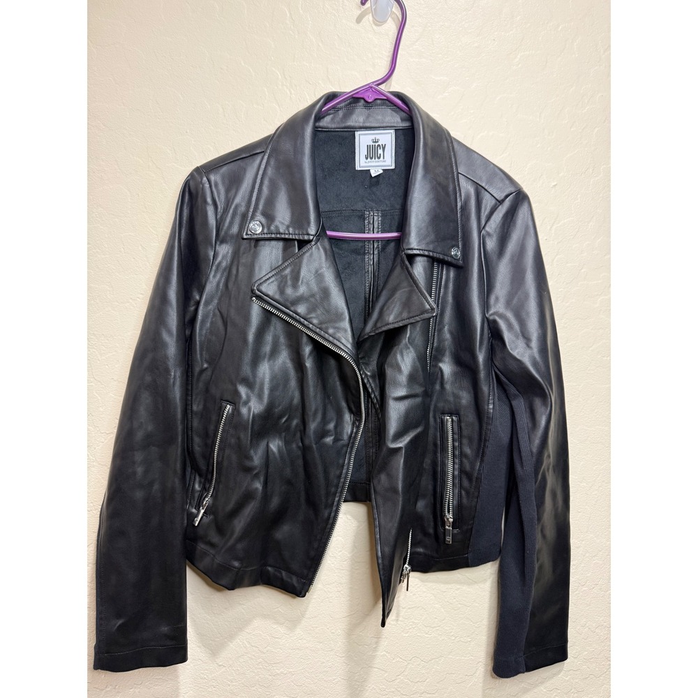 Juicy by Juicy Couture Womens Black Faux Leather Moto Biker Jacket Size M
